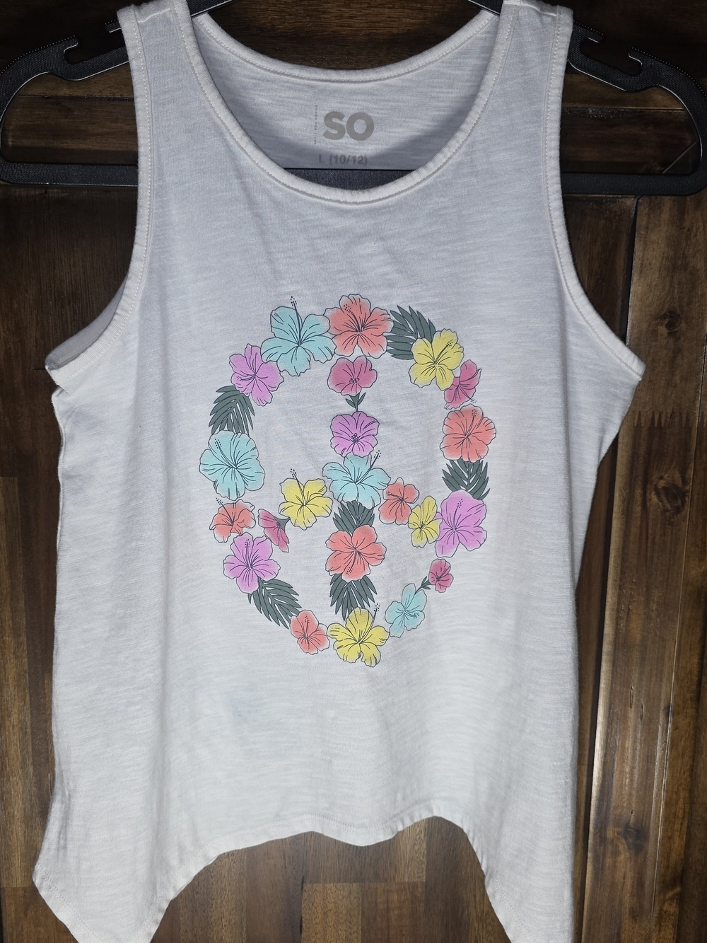 SO Girls' White Floral Peace Tank Top
